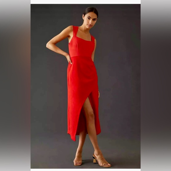 Maeve Dresses & Skirts - Anthropologie Maeve Square Neck Sheath Maxi Dress Size 12 US Red Textured Skirt